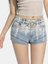 Gradient Floral Elastic Skinny Denim Shorts - CHINASQUAD