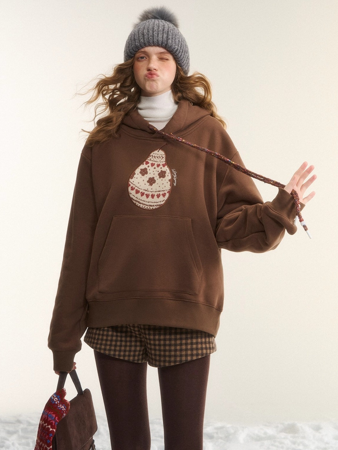 Brushed Fair Isle Knit Hooded Sweatshirt