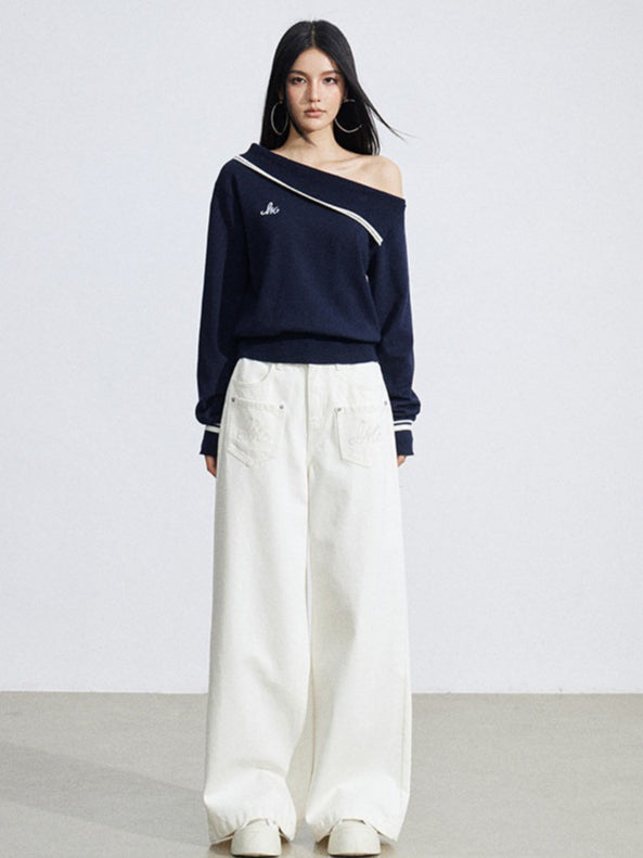Off-Shoulder Merino Wool Blend Knit Base Layer