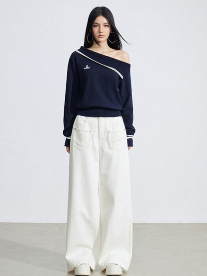 Off-Shoulder Merino Wool Blend Knit Base Layer
