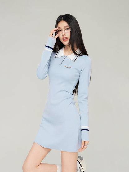 Polo Neck Waistline Knit Dress