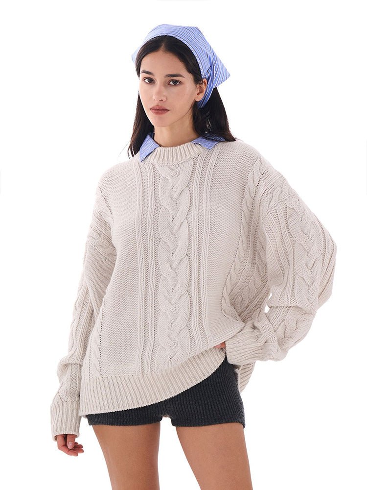 Detachable Collar Oversized Cable Sweater