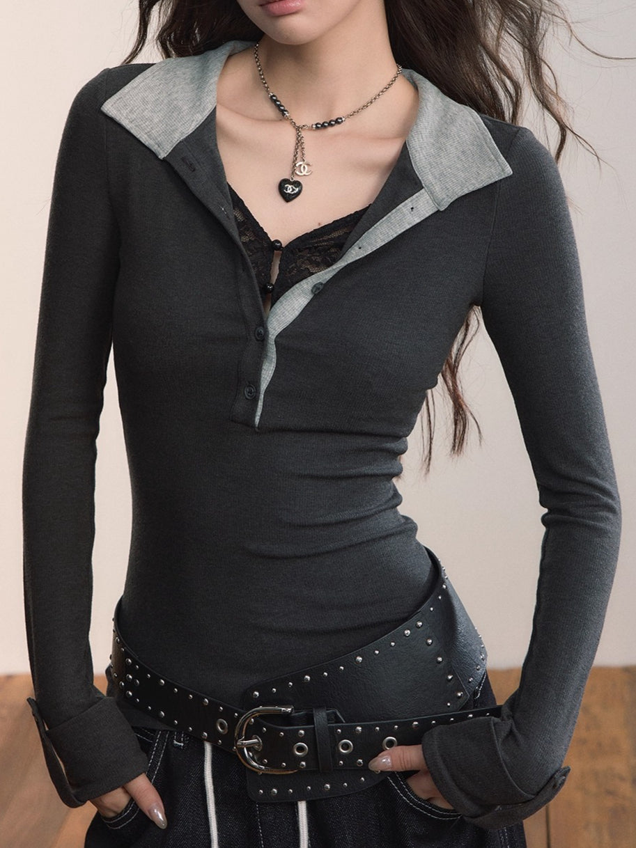 Contrast Collar Wool-Blend Lace Trim Knitwear