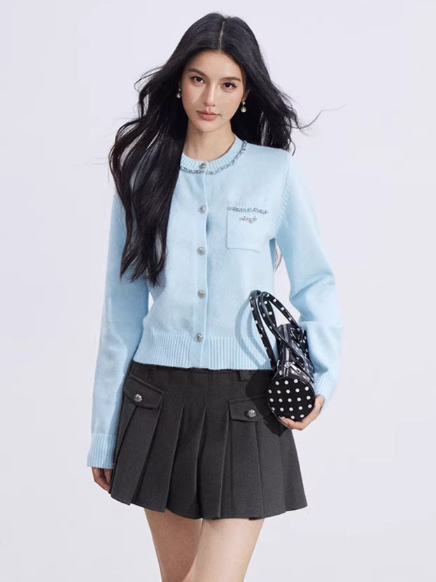 Shimmer-Thread Tweed-Inspired Knit Sweater