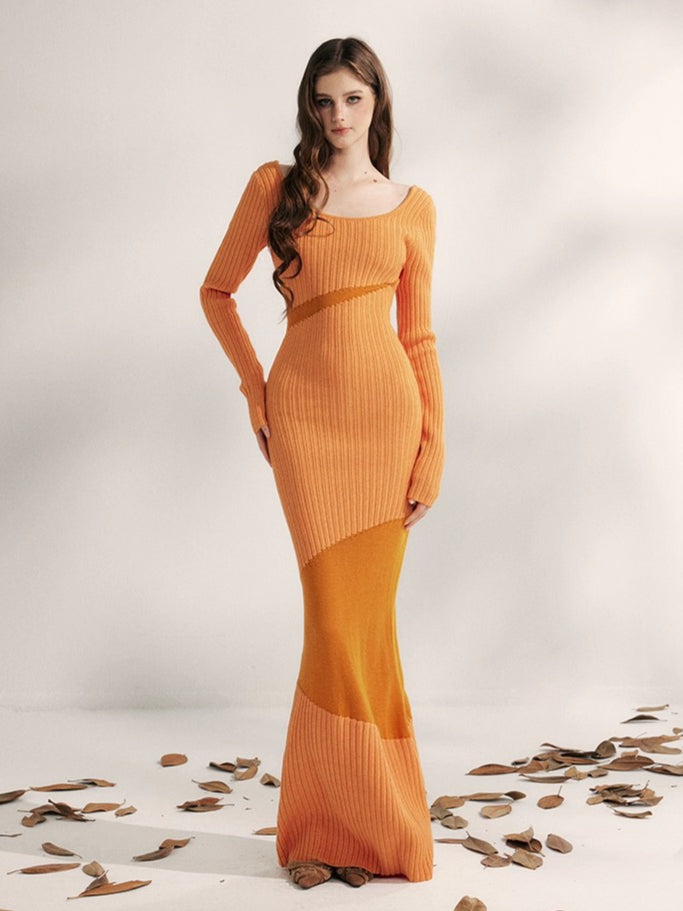 Autumn Weave Knit Panel Waist Dress