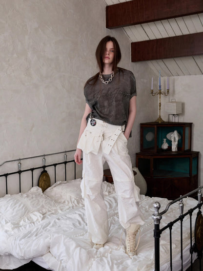 Embroidered Jacquard Multi-Pocket Cargo Pants