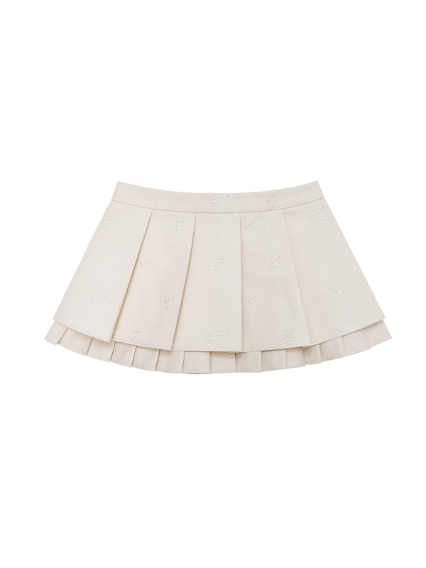 White Blossom Pleated Mini Skirt