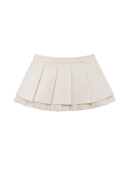 White Blossom Pleated Mini Skirt