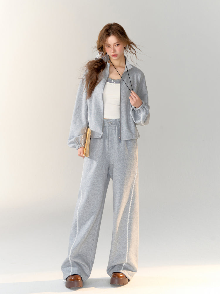 Lace-Trimmed Adjustable Cuffed Straight Leg Sweatpants