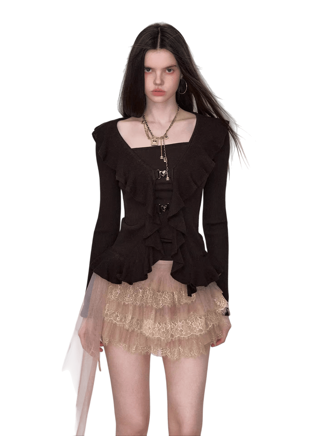 Faux Ruffle Detail Layered Knit Top