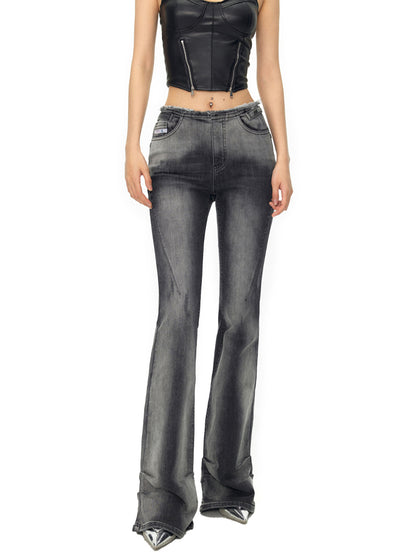 Heavy Washed High-Stretch Flared Jeans