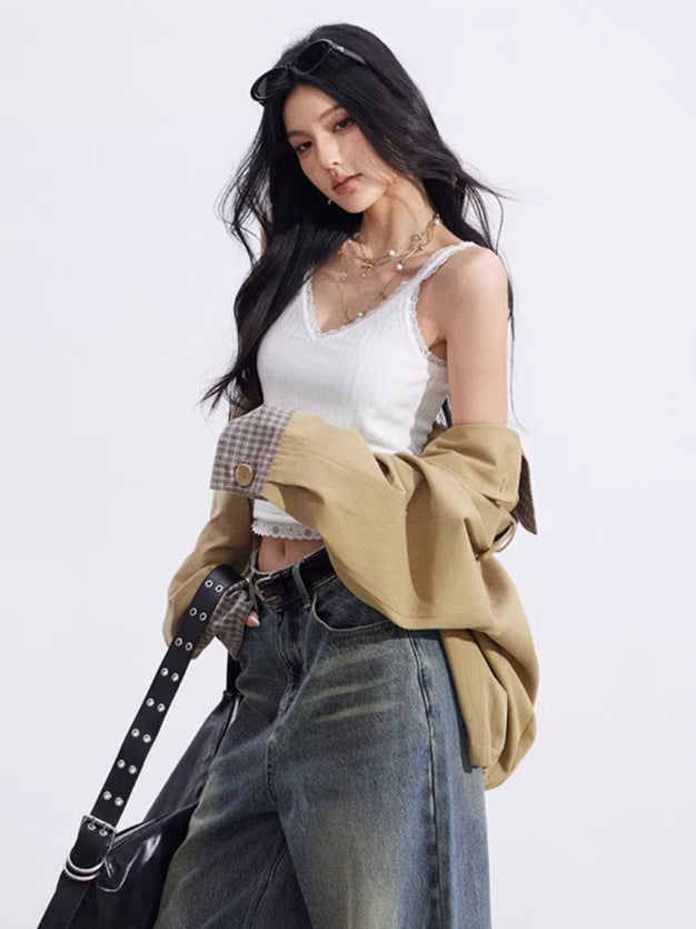 Lace-Trim V-Neck Knit Vest