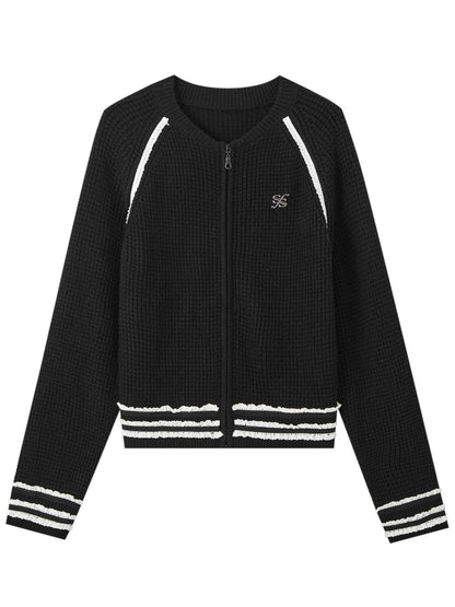 Lace-Trim Baseball Knit Jacket