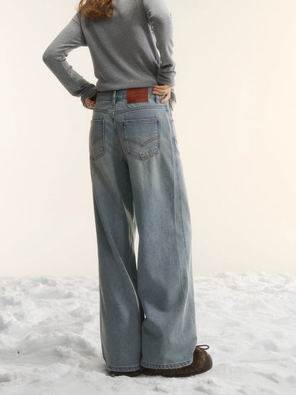 Washed Distressed Straight-Leg Denim Jeans