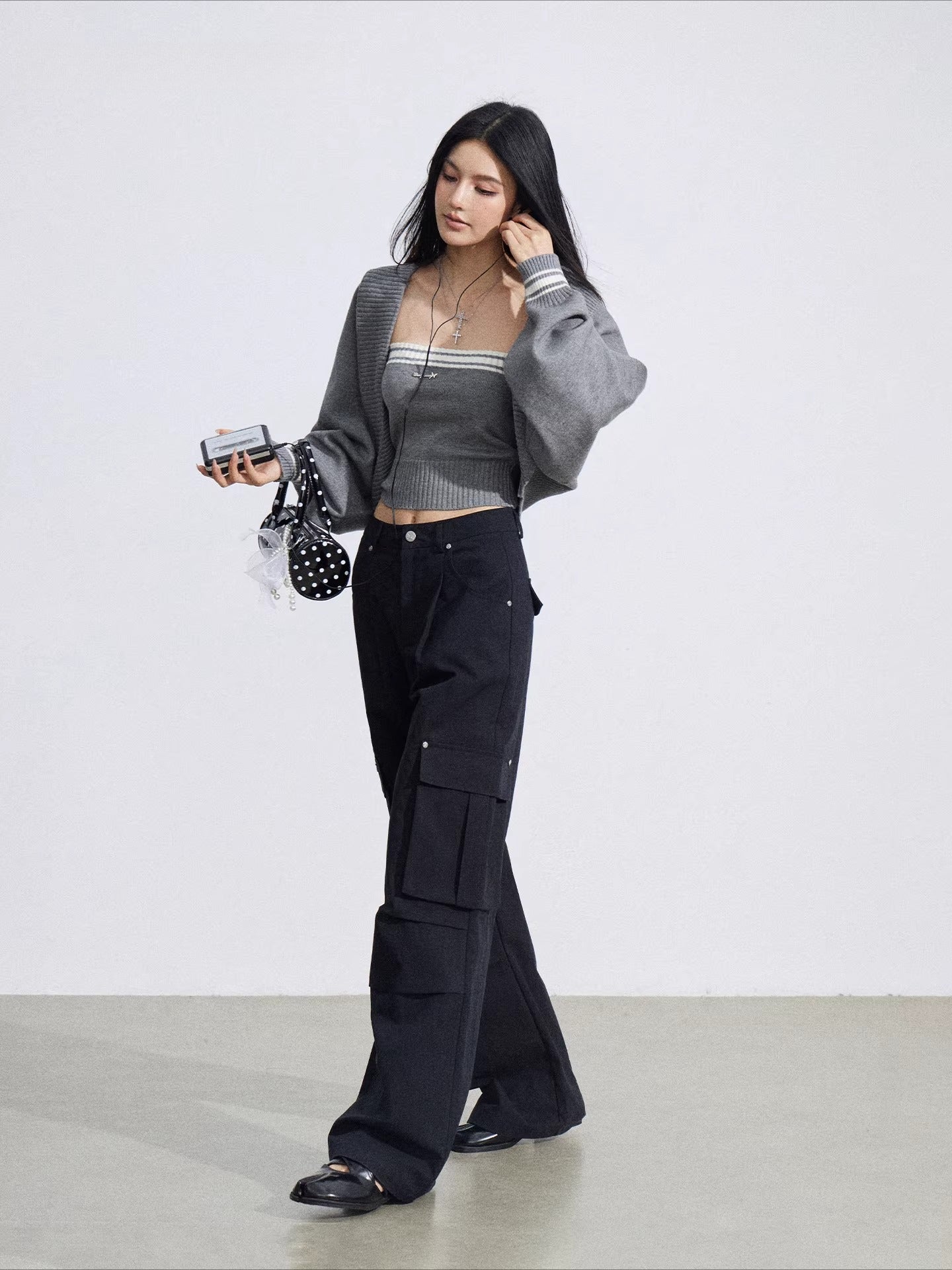 Pleated Utility Wide-Leg Pants
