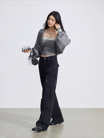 Pleated Utility Wide-Leg Pants