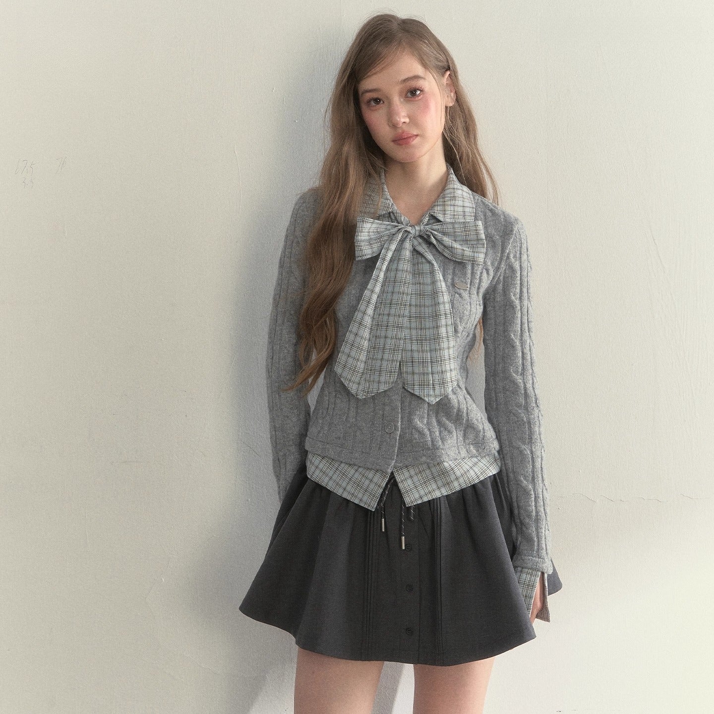 Retro Bow-Tie Preppy Layered Cable Knit Cardigan