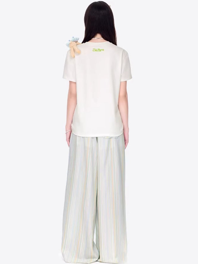 Striped Lyocell Linen Wide-Leg Trousers