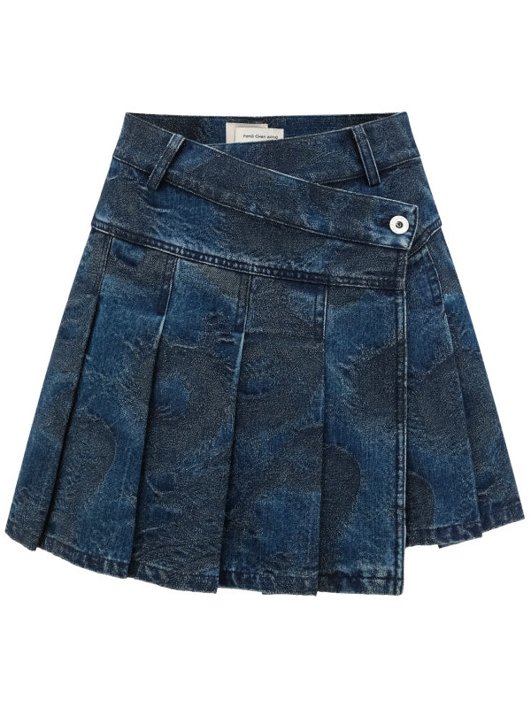 Jacquard Denim Pleated Skirt