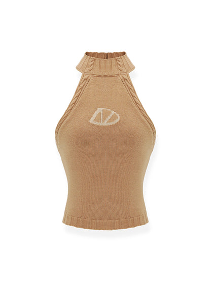 High Neck Sleeveless Backless Fitted Knitted Vest