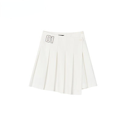 Oak Ash &amp; White Asymmetrical Waist Pleated Skirt