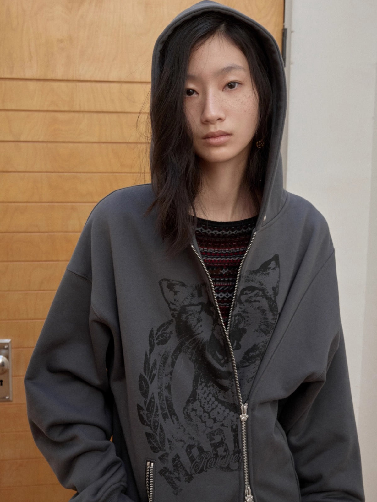 Cat Print Double-Zip Convertible Hoodie