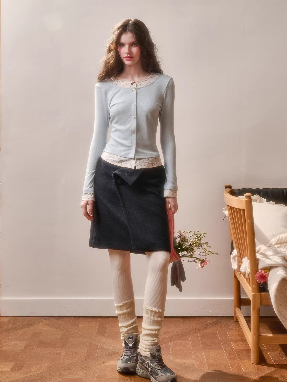 Cotton Layered-Effect Printed Cardigan