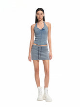 Denim-like Retro U-Neck Halter Tank Top - CHINASQUAD