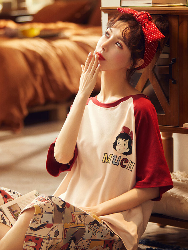 Red Cotton Cartoon Pajama Set