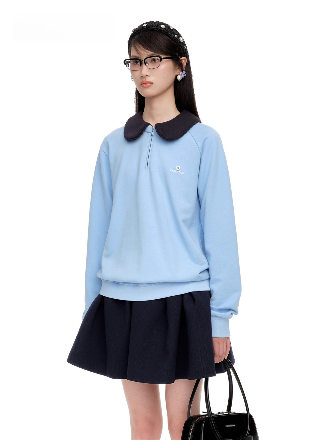 Detachable Collar Cotton-Blend Oversized Sweatshirt