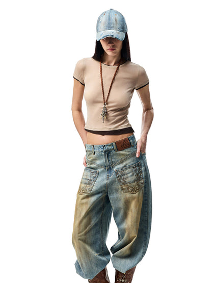 Fake Two-piece Color-Blocking Slightly Sheer T-Shirt