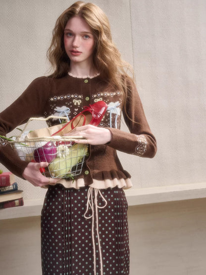 Fair Isle Knit Cardigan &amp; Polka Dot Skirt Set