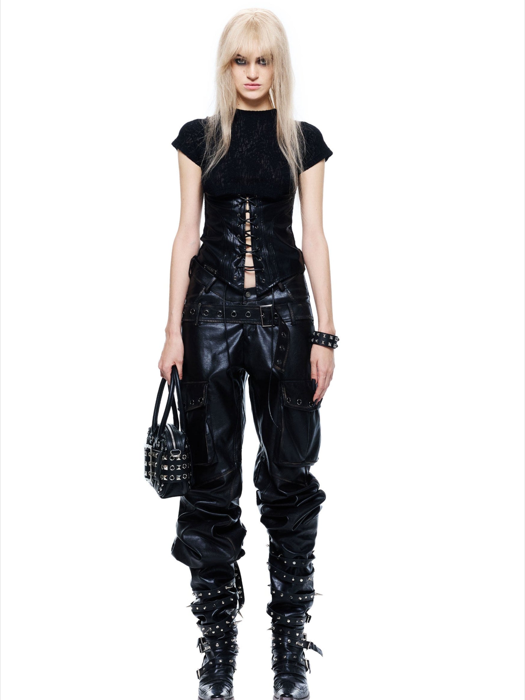 Punk Textured Panel Adjustable Tie T-Shirt