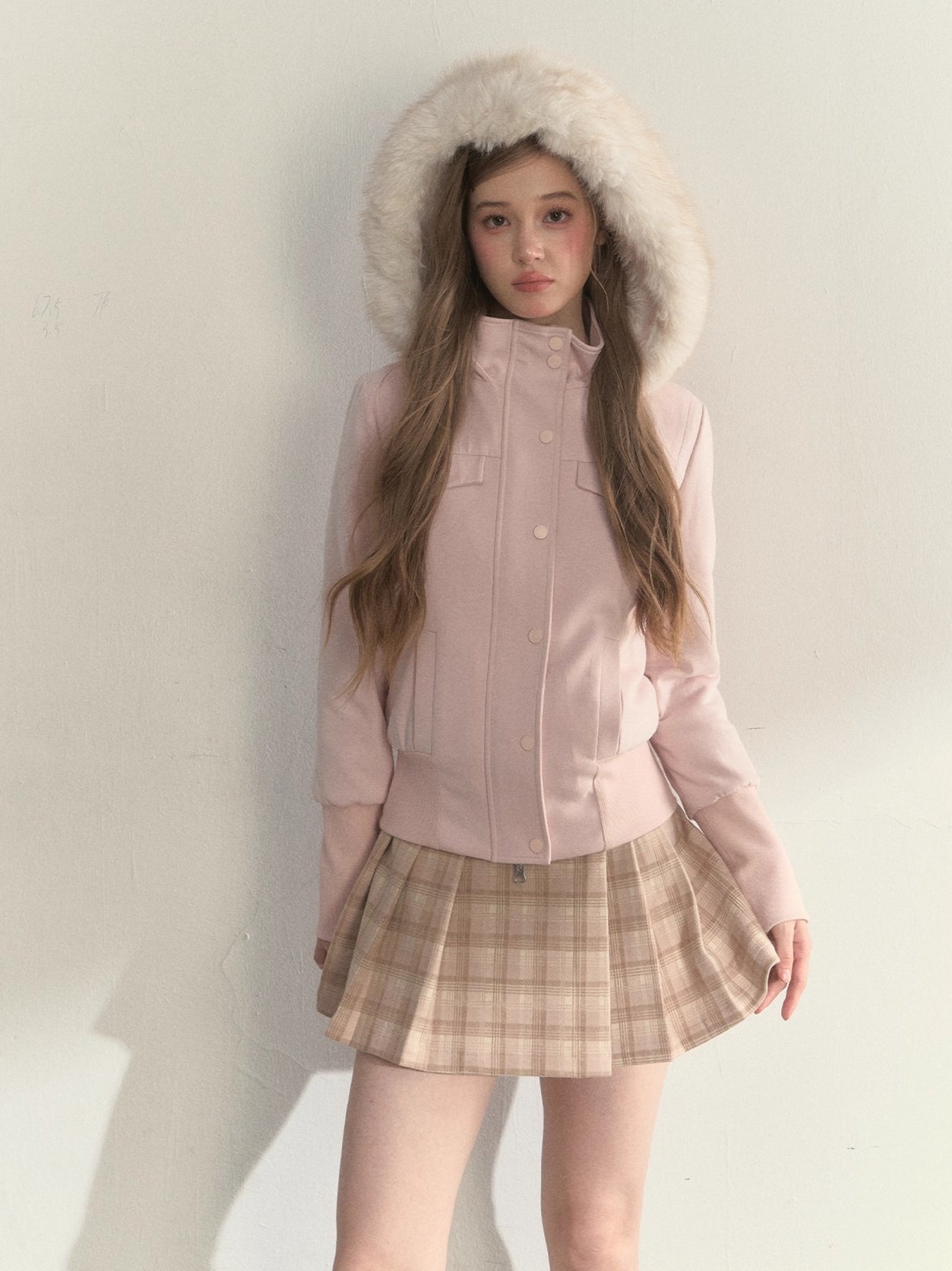 Fleece-Lined Faux Fur Collar Hooded Jacket