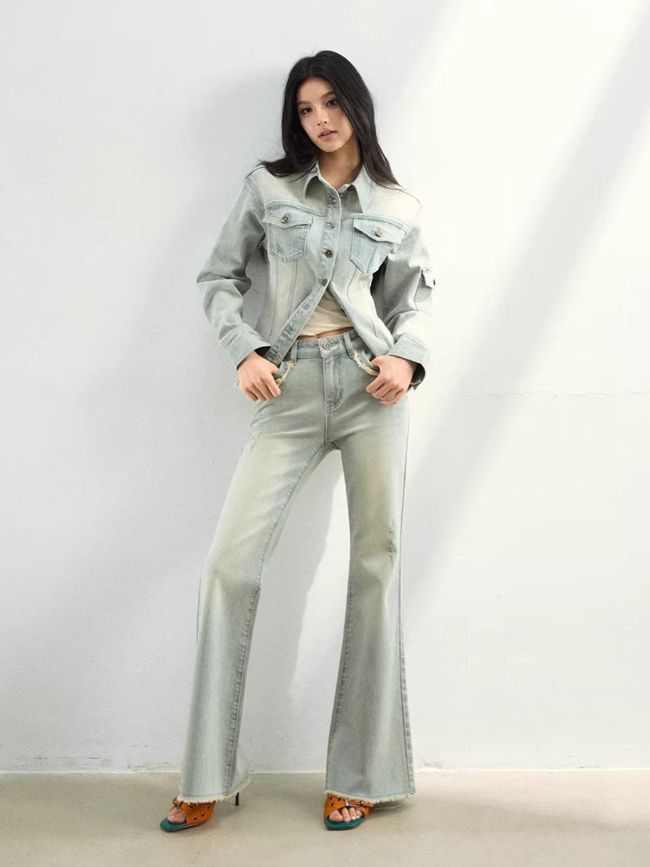 Raw-Edge Slim Flared Denim Jeans