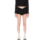 Black & White Double-layer Ruffle Shorts - CHINASQUAD