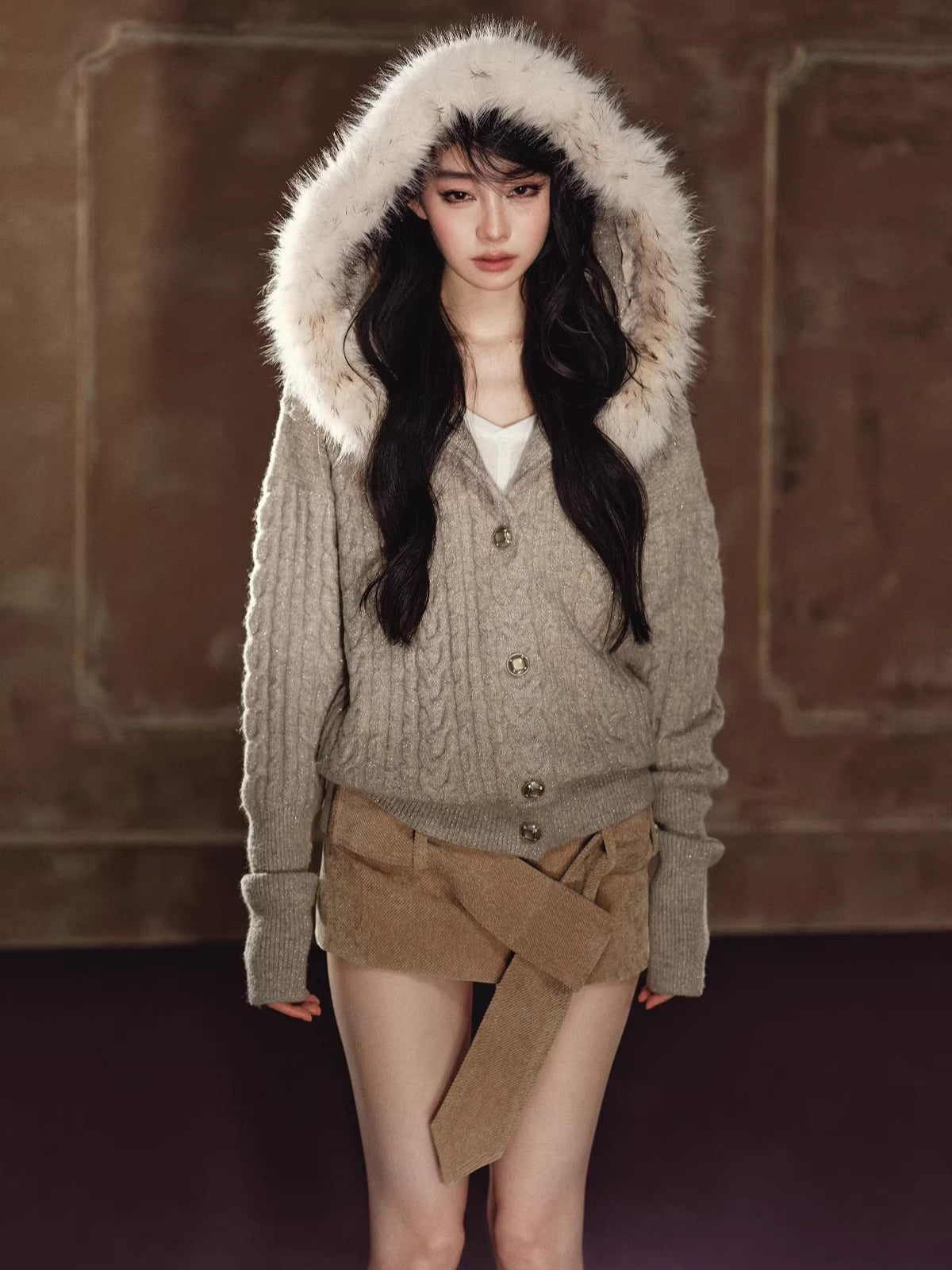 Corduroy Low-Rise Wide Belt Mini Skirt