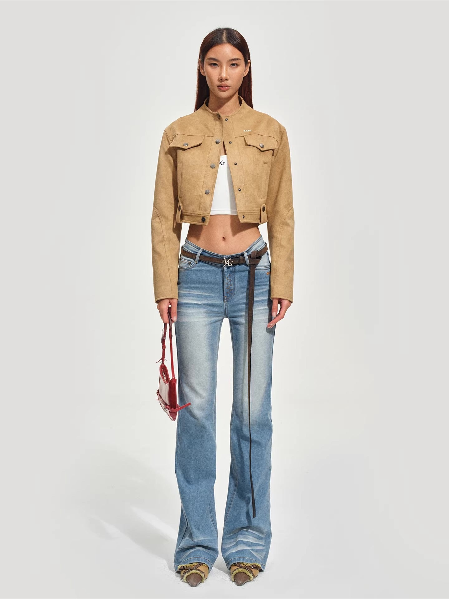 Soft Faux Suede Stand-Collar Cropped Jacket