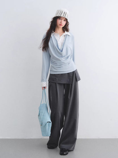 Embroidered Panel Wide-Leg Tailored Trousers