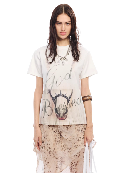 Vintage Washed Gradient Punk Graphic Crew Neck T-Shirt