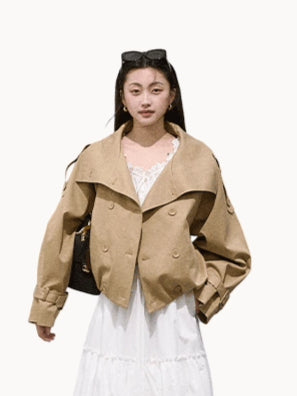 Double-Breasted Short Trench Jacket