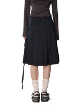 Dark Grey Tie-Waist Pleated Midi Skirt - CHINASQUAD