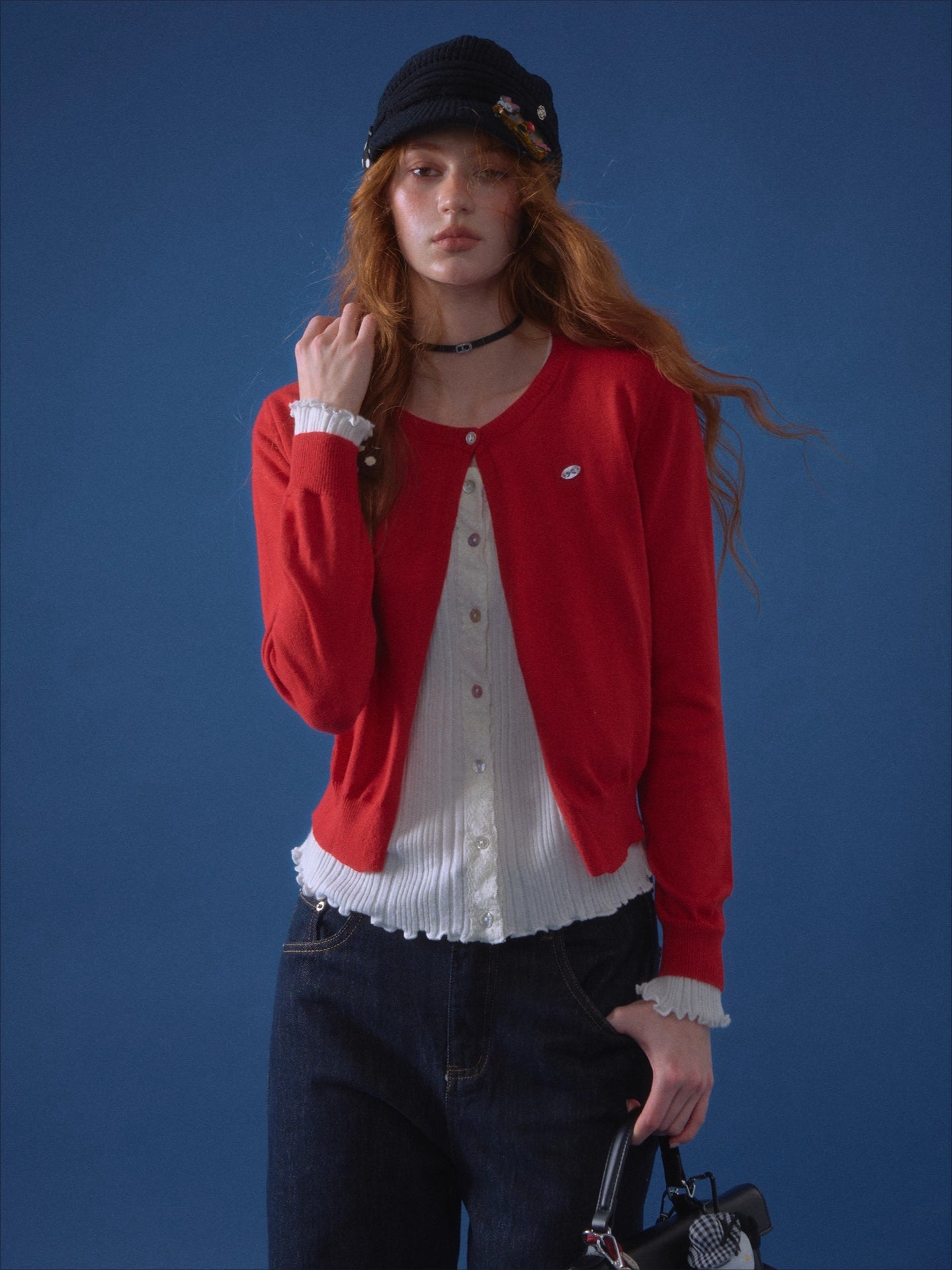 Contrast Layered-Effect Knit Cardigan
