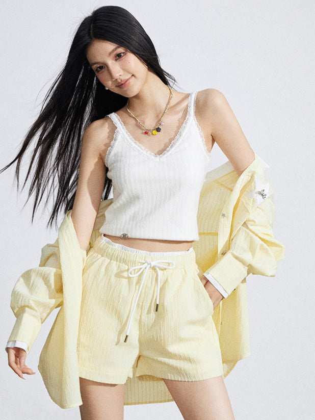Layered Shirt and Shorts Two-Piece Set