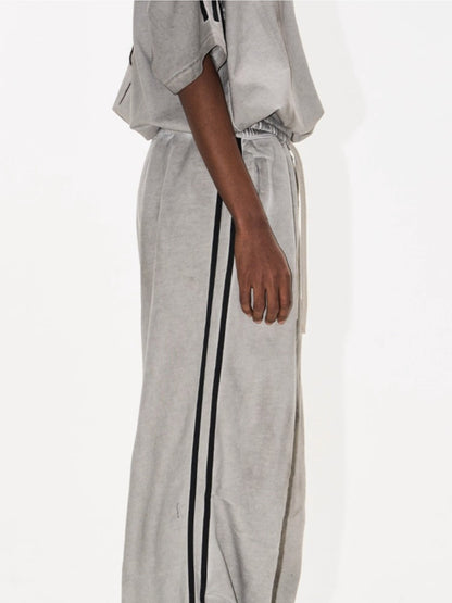 Washed Badge Cotton Pleated Track Pants