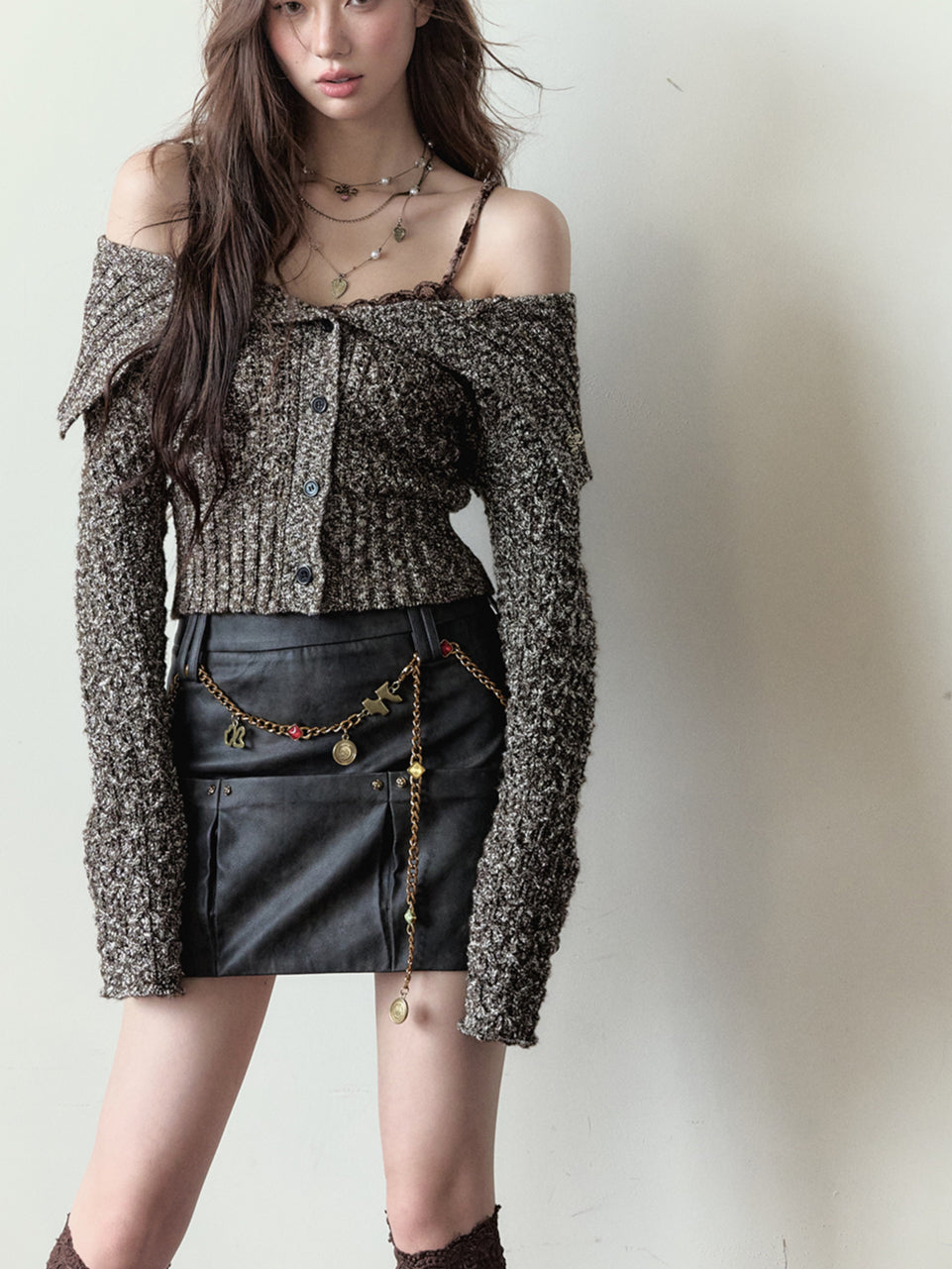 Lapel Collar Wool Short Knit Cardigan