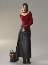 Black Pleated Leather Maxi Skirt - CHINASQUAD