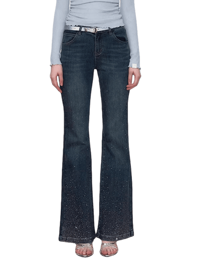 Vintage Rhinestone-Embellished Flared Denim Jeans