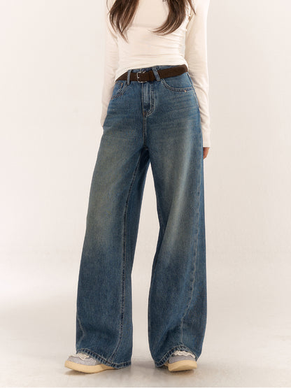 Washed High-Waist Slim Wide-Leg Jeans