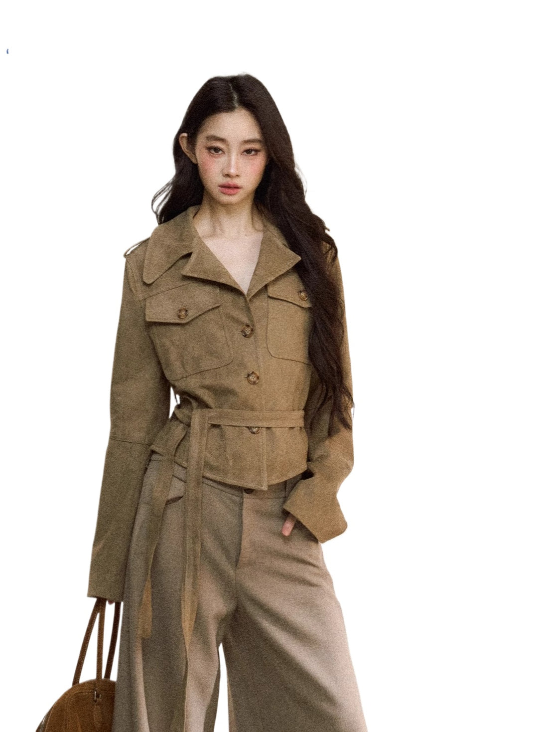 Khaki Suede Cropped Jacket